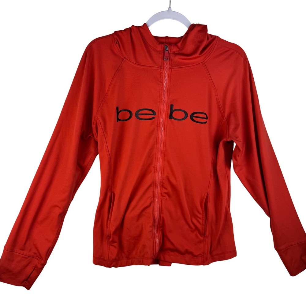 Bebe Sport Womens XL Red Full Zip Logo‎ Hoodie Jacket Thumbholes Athleisure